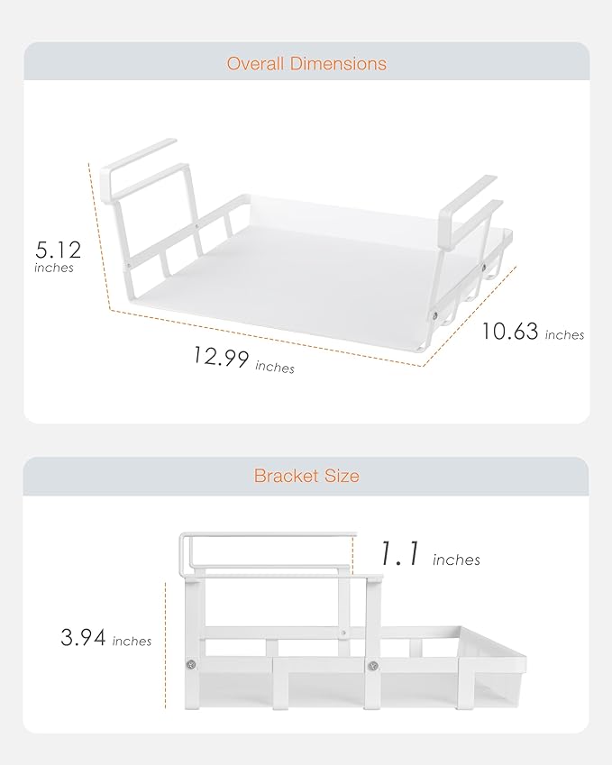 Under Shelf Basket, 2 Pack Under Cabinet Shelf Basket Organizer, Hanging Wire Storage Baskets, Slide-in, Add-on Space Saving for Kitchen Pantry Laundry Room Desk Bookshelf, White
