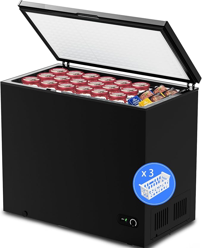 Kismile 7.0 Cubic Feet Chest Freezer with 3 Removable Basket, Free Standing Top Open Door Compact Deep Freezer with Adjustable Temperature for Home/Kitchen/Office/Garage/Bar (7.0 Cu.Ft, Black)
