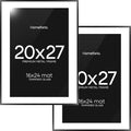 Homeforia 20x27 Picture Frame Black, High End Metal 20x27 Poster Frames with Mat 16x24 for Photo, 20 x 27 Black Frame Matted to 16 x 24 inch Print, 27x20 Thin Frame, Tempered Glass, Wall Kit, Set of 2