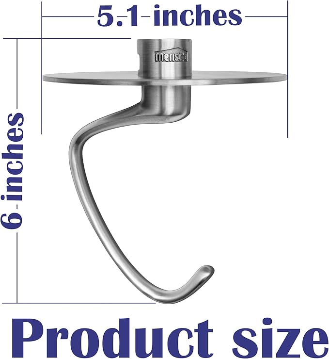 Anti-Climb Stainless Steel Dough Hook for KitchenAid 4.5-5 Qt Tilt-Head Mixers, with 5.1" Shield to Stop Dough Climbing, Replaces K45DH