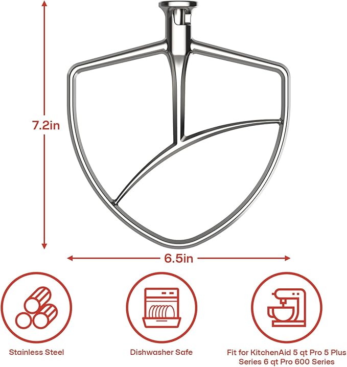 Cofun Paddle Attachment for Kitchenaid Mixer, Stainless Steel Flat Beater for KitchenAid 5Plus/6 Qt Bowl-Lift Stand Mixers, Stainless Steel Attachments for Kitchen Aid Stand Mixers, Dishwasher Safe