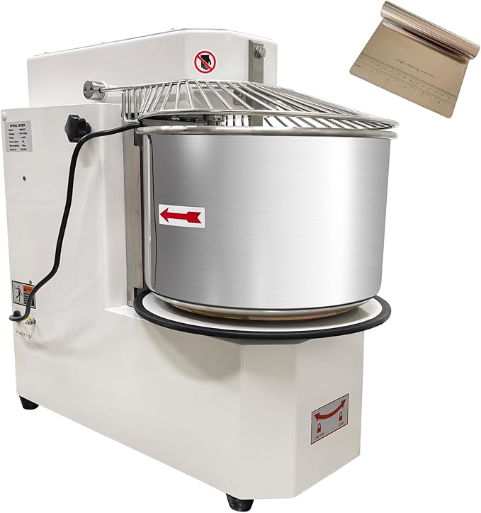 30L Commercial Dough Mixer 110V, Double-Speed Dual-Motion System (Bowl & Spiral Hook) Stainless Steel Dough Kneading Machine, Detachable Bucket, for Mixing Flour