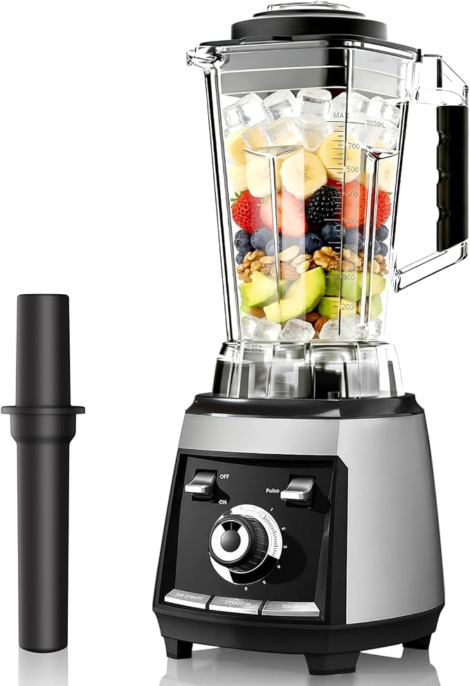 Blenders for kitchen, 1800W Smoothie Blender, Professional High Speed Countertop Blender with Stainless Steel Blades, 68-oz. Pitcher Ice Crushing & Frozen Fruit, BPA Free, Silver
