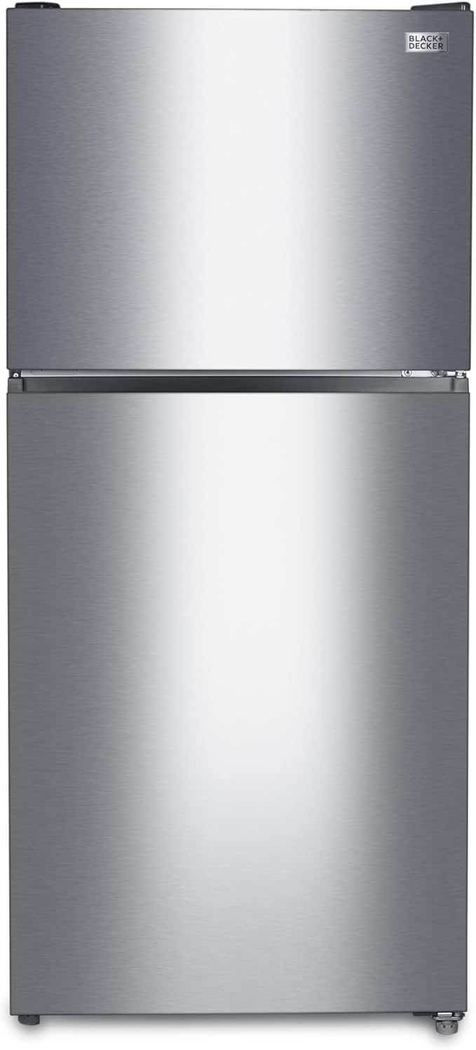 BLACK+DECKER 20.1 Cu. Ft. Top Mount Refrigerator with Ice Maker, 2-Door Refrigerator with Top Freezer, Freezer with Icemaker and Adjustable Temperature Control, ENERGY STAR, BR2010JIMS, Sliver