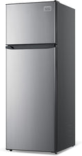 BLACK+DECKER 12 Cu. Ft. Top Mount Refrigerator with Freezer, 2 Door Fridge with Top Freezer and Adjustable Temperature Control, For Homes and Apartments, BDA12GLAS, Stainless Steel Look
