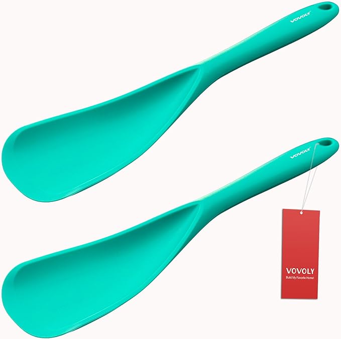 Cooking Spoon for Nonstick Cookwares, VOVOLY Silicone Spoon for Mixing, Scoop, and Scrape,Seamless Design, 12.6'', 2 Pack, Teal
