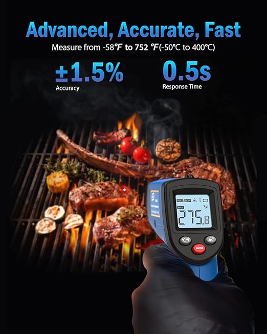 Infrared Thermometer Laser Temperature Gun, Digital Surface Heat Temp Gun Non-Contact for Cooking Food, Pizza Oven, Griddle Meat, Refrigerator, HVAC, Grill, Engine -58℉~752℉
