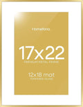 Homeforia 17x22 Picture Frame Gold, High End Metal 17x22 Poster Frames with Mat 12x18 Photo, 17 x 22 Gold Frame Matted to 12 by 18 Print, 22by17 Thin Hanging Frames, Tempered Glass, Wall Kit, Set of 1