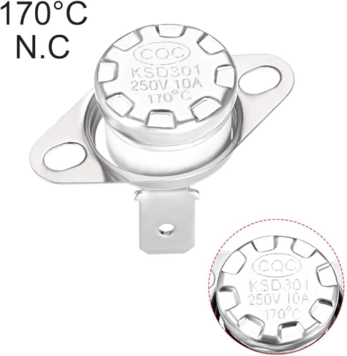 uxcell KSD301 Thermostat 170°C/338°F 10A Normally Closed N.C Adjust Snap Disc Temperature Switch for Microwaves,Oven,Coffee Maker 5pcs,Ceramic Material