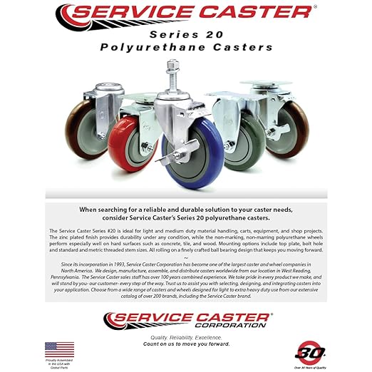 Service Caster Brand Replacement Set for Uline Casters - Swivel 1-1/2 Inch Expanding Stem Casters with 4 Inch Blue Polyurethane Wheel-Includes 4 Swivel Casters and Brakes - Fits Uline Worktable H-5746