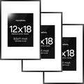 Homeforia 12x18 Picture Frame Black, High End Metal 12x18 Poster Frames with Mat 8.5x11 Photo, 12 x 18 Black Frames Matted to 8.5 by 11 inch Print, 18x12 Thin Frame, Tempered Glass, Wall Kit, Set of 3