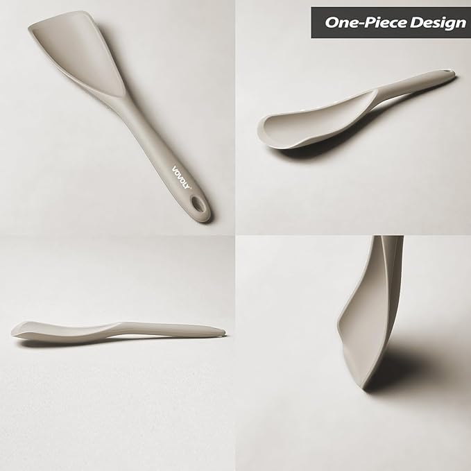 Cooking Spoon for Nonstick Cookwares, VOVOLY Silicone Spoon for Mixing, Scoop, and Scrape,Seamless Design, 12.6'', 2 Pack, Khaki