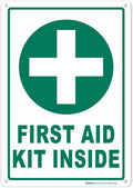 Brimar - 7" x 10" - First Aid Kit Inside Sign - Polyethylene Plastic - Bold Text And Symbol - Easy Installation