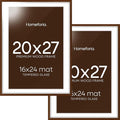 Homeforia 20x27 Picture Frame Brown, High End Dark Oak 20x27 Poster Wood Frame with Mat 16x24 for Photo, 20 x 27 Wooden Walnut Frame Matted to 16 x 24, 27x20 Frames, Tempered Glass, Wall Kit, Set of 2