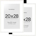 Homeforia 20x28 Picture Frame White, High End Oak 20 x 28 White Wood Poster Frames with Mat 14 by 22 Photo, 20x28 Wooden Frame Matted to 14x22, 28x20 Hanging Frames, Tempered Glass, Wall Kit, Set of 2
