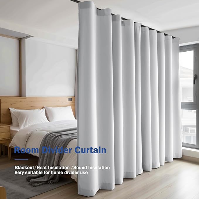 Room Divider Blackout Curtain Track Curtains Wall Dividers Panels Screen for Living Rooms Bedroom Office Privacy Partition Separation, W180 × L108 Inch,1 Panel, White