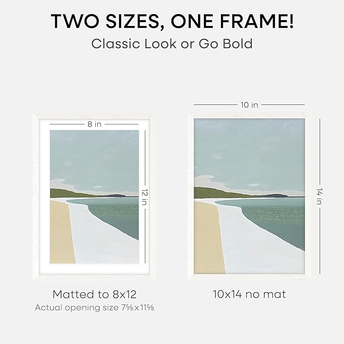 Homeforia White Frame 10x14 Wood, High End Oak 10x14 Picture Frames with Mat 8x12, 10 x 14 White Wooden Poster Frame Matted to 8 x 12 inch Photo, 14by10 Thin Frames, Tempered Glass, Wall Kit, Set of 1