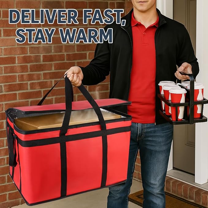 Cooler Insulated Food Delivery Bag & Drink Carrier with Hard Bottom, XXX-Large Grocery Catering Travel Thermal Frozen Carrier, Pizza Bags for Doordash/Uber Eats, Cold Warmer Accessories for Door Dash
