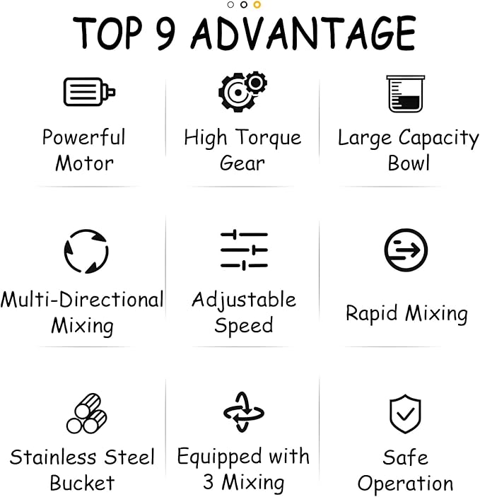 30QT Commercial Dough Kneading Mixer 3-Speed Adjustable Heavy Duty Stand Mixer 110V 1.25KW Electric Dough Kneading Machine with 3 Types of Mixing Tools and Stop-on-Open Lid