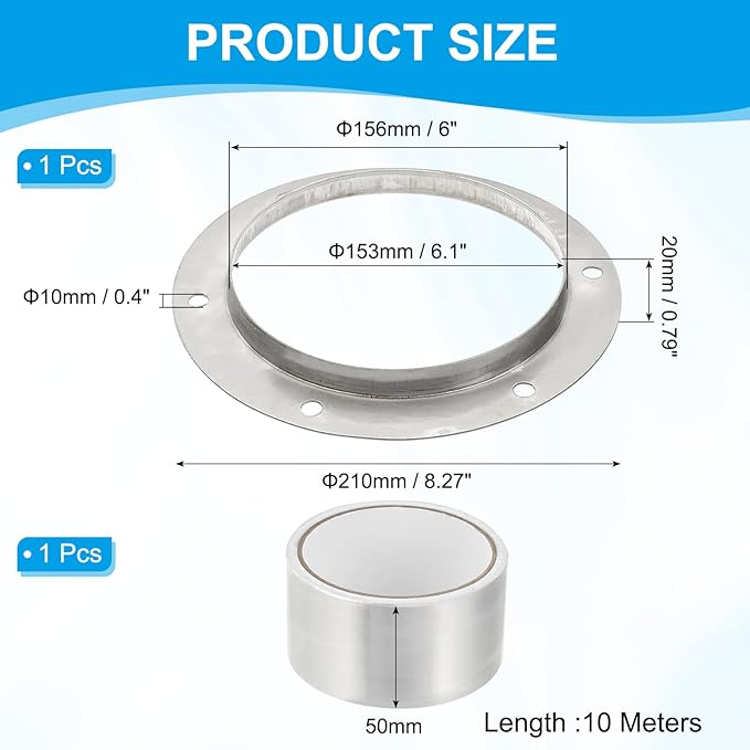 PATIKIL 6 Inch Duct Connector Flange, Metal Straight Pipe Exhaust Flange Duct Mounting Plate for Heating Cooling Ventilation HVAC System, 304 Stainless Steel