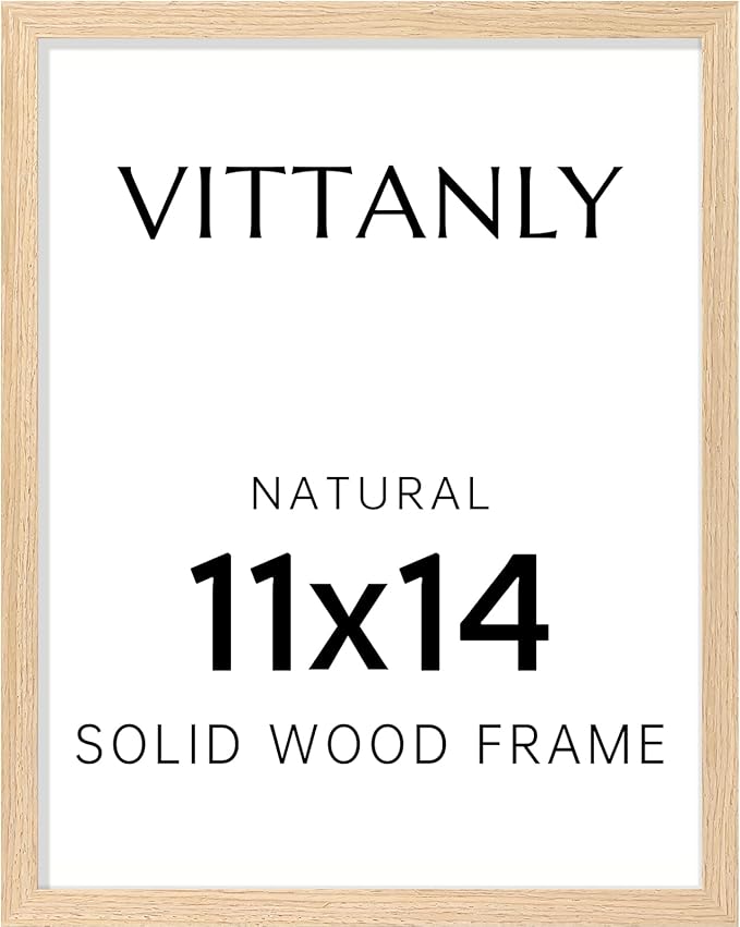 Vittanly 11x14 Picture Frame, Solid Wood Frame with Plexiglass, Includes 8x10 Mat, Wall Hanging for Home Decor, Natural, 1 Pack