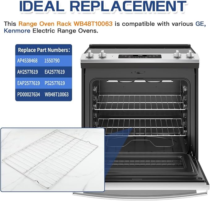 [Upgraded] Range Oven Rack WB48T10063 for GE/Kenmore Range Ovens, Rack-Flat, Replaces AP4538468, 1550790, AH2577619, EA2577619, 24'' Wide x16.9'' Deep (2 Pack)