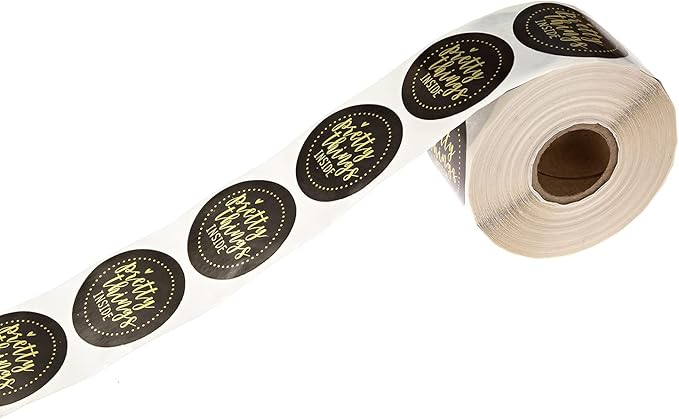 Black and Gold Foil Pretty Things Inside Stickers / 500 Sticker Roll / 1.5" Round Label/Small Business Online Retailer Labels