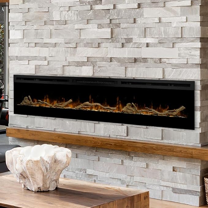 Dimplex IgniteXL 74 inch Built-in Linear Electric Fireplace with Driftwood and River Rock Accessories - Black, XLF74 & LF74DWS-KIT