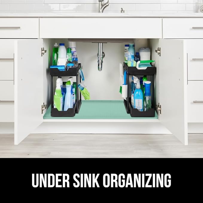 GORILLA GRIP Waterproof Silicone Under Sink Mat with Raised Lip for Kitchen and Bathroom, 46 x 22 in, Cabinet Shelf Liner Stay in Place Mats Dishwasher Safe Drawer Liner, Organizer Tray, Mint
