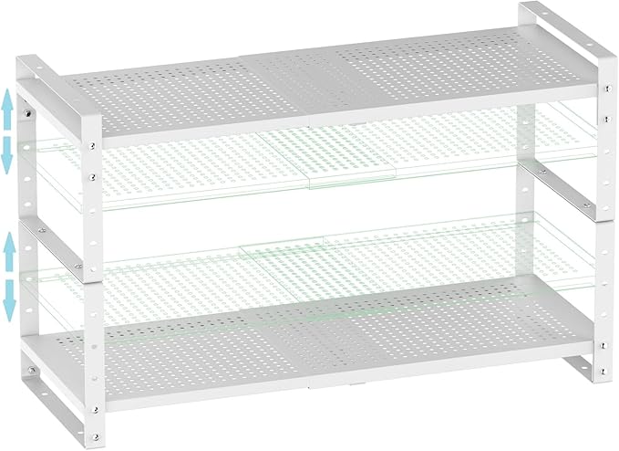 Expandable Shoe Rack Stackable Metal Pantry Storage Shelves Stand Adjustable Height Cabinet Shelf Organizer Racks Spice Shelving(2PACKS/WHITE,MEDIUM)