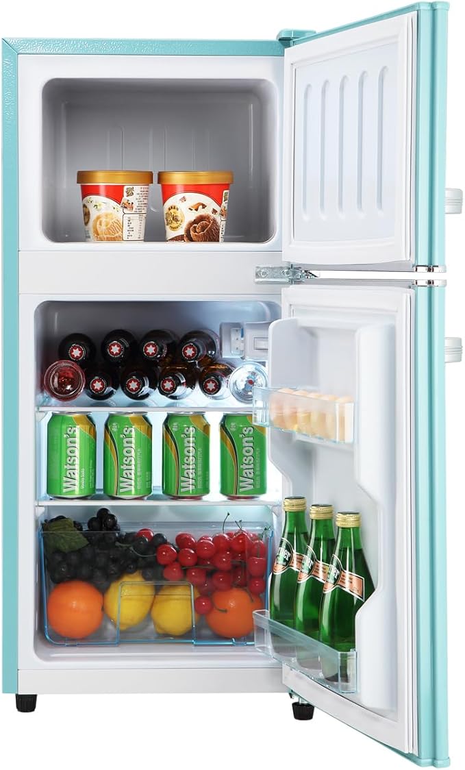 Anukis 3.2 Cu.Ft Retro Refrigerator with Freezer, 2 Door Mini Fridge with Adjustable Thermostat,Small Refrigerator for Apartment, Dorm, Office, Family, Basement, Garage (Mint Blue)