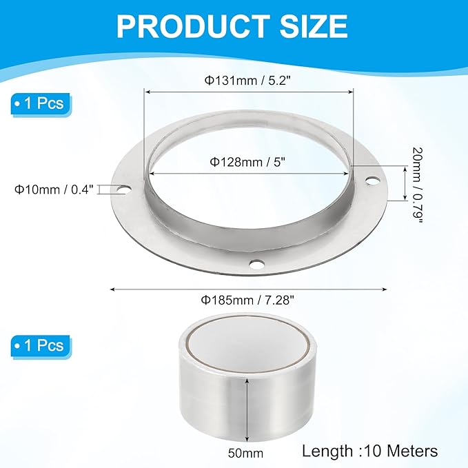 PATIKIL 5 Inch Duct Connector Flange, Metal Straight Pipe Exhaust Flange Duct Mounting Plate for Heating Cooling Ventilation HVAC System, 304 Stainless Steel