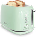2 Slice Stainless Steel Toaster Retro with 6 Bread Shade Settings, Bagel, Cancel, Defrost Function, Extra Wide Slot, Removable Crumb Tray Green
