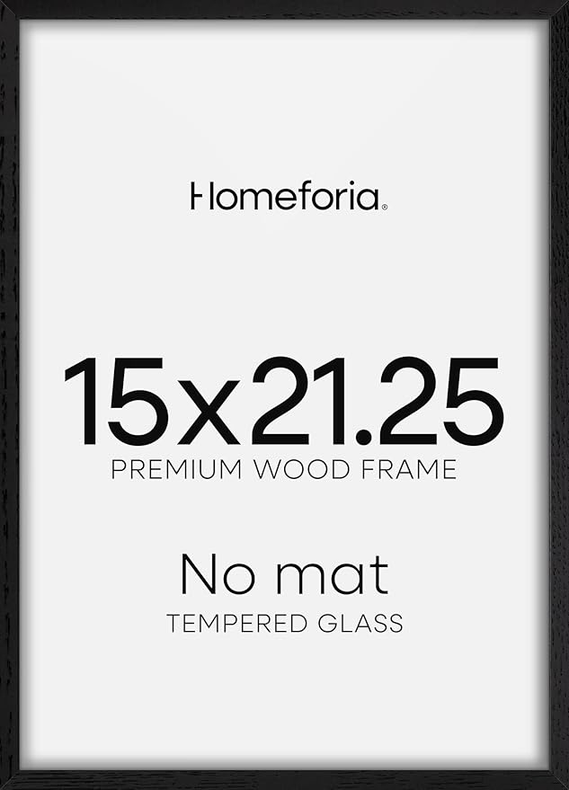 Homeforia 15x21.25 Black Wood Puzzle Frame, High End Oak 15 x 21.25 Frames without Mat, Wooden 21.25x15 Thin Hanging Picture Frame for Wall, 15by21.25 Poster Frames, Tempered Glass, Wall Kit, Set of 1