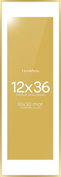 Homeforia 12x36 Picture Frame Gold, High End Metal 12x36 Poster Frames with Mat 10x30 inch Photo, 12 x 36 Gold Frames Matted to 10 by 30 Art, 36x12 Panoramic Frames, Tempered Glass, Wall Kit, Set of 1