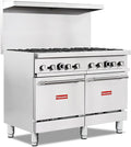 Commercial 48" Gas Range with Convection Oven, 8 Open Burners and Under Full Size Oven 240000 BTU & 33000 Static Oven,NG/LPG Conversion kit, Manual Gas Valve,Freestanding Gas Range for Restaurants