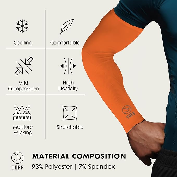TUFF Compression Cooling Arm Sleeves - UPF 50 Arm Sleeves for Men & Women…