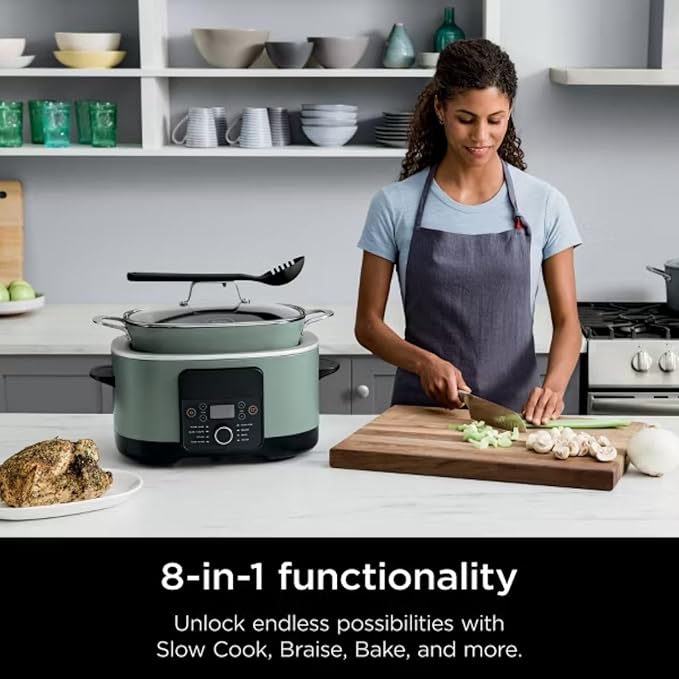 Ninja Foodi PossibleCooker PRO MC1000 8.5Qt Multicooker 8 in 1 Slow Cooker,Warmer, Glass Lid, Integrated Spoon, Nonstick (Green Sage)