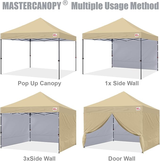 MASTERCANOPY Heavy Duty Pop-up Canopy Tent with Sidewalls (8x8,Beige)