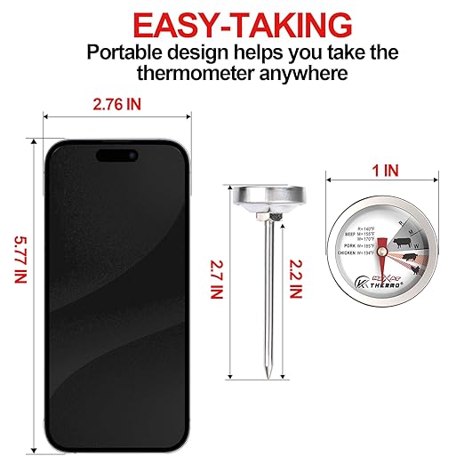Mini Custom Poultry Meat Thermometer Steak Thermometer for Grilling Instant Read Cooking Thermometer Stainless Dial Steel for Beef, Pork and Chicken