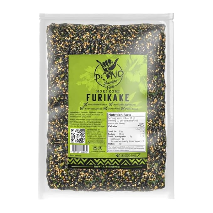 Pono Hawaiian Premium Made -Nori Komi Furikake Rice Seasoning - Gluten-Free and Non-GMO - Multi-Purpose Rice Topping – Free from Preservatives and Artificial Colors – Japanese Seasoning - 1lb (17.64oz)