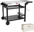 Outdoor Grill Table Cart, Pizza Oven Stand for Outdoor Indoor, 50" x 22" Stainless Steel Tabletop Dining BBQ Grill with Wheels for Food Prep, 3-Shelf Kitchen Cart with Cover
