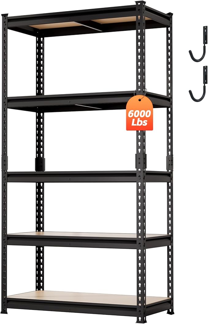 DYNALOAD 6000 Lbs Heavy Duty Garage Shelving, 5-Tier Adjustable Metal Storage Shelves, Boltless Steel Utility Rack for Garage Basement Warehouse, 36" W x 18" D x 72" H