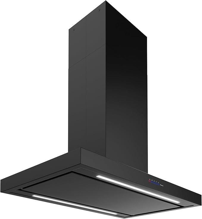 Futuro Futuro Island-mount Range Hood 36" 940-CFM | Positano Black | Black Steel Vent Hood | Modern Italian Exhaust Hood |LED, Ultra-Quiet with Blower