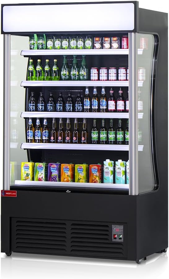 WESTLAKE Open Air Merchandiser Commercial Refrigerator with Night Curtain 34 Cu.ft 45.7” W 32.5" D Upright Fan Cooling Display Cooler for Stores, Supermarkets, Bar, Shops, etc