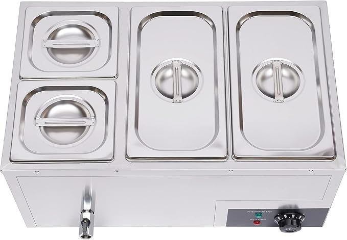 Electric Bain Marie Steam Table, 850W 4-Pan Countertop Steam Table Food Warmer, 21Qt Commercial Canteen Buffet Steam Table Buffet Warmer 86-185℉ Temp Range for Catering and Restaurants