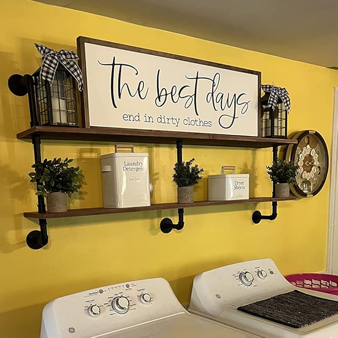 Floating Shelves for Wall Laundry Room Shelves Bookshelf Industrial Pipe Shelving Shelf Real Wood Planks 60 inch Rustic Wall Shelves Hanging Bookshelves Farmhouse Kitchen Bar Shelving