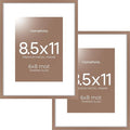 Homeforia Mocha Picture Frame 8.5 x 11, High End Metal 8.5x11 Poster Frames with Mat 6x8 Photo, 8.5 x 11 Frame Matted to 6 by 8 Art, 8.5by11 Wall or Tabletop Frames, Tempered Glass, Wall Kit, Set of 2