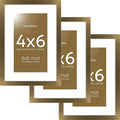 Homeforia 4x6 Picture Frame Bronze, High End Metal 4 x 6 Brass Frames with Mat 3 x 5 for Art, 4x6 Desk Frame Matted to 3x5 inch Photo, 4 by 6 Wall or Tabletop Frame, Tempered Glass, Wall Kit, Set of 3