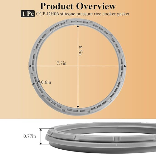 1 Pc Silicone Pressure Rice Cooker Gasket Fits for 6-Cup CUCKOO IH Pressure Rice Cooker CCP-DH06, Replacement Dual Motion Rubber Packing Ring, Replacement Rubber Packing/Gasket, for Rice Cookers